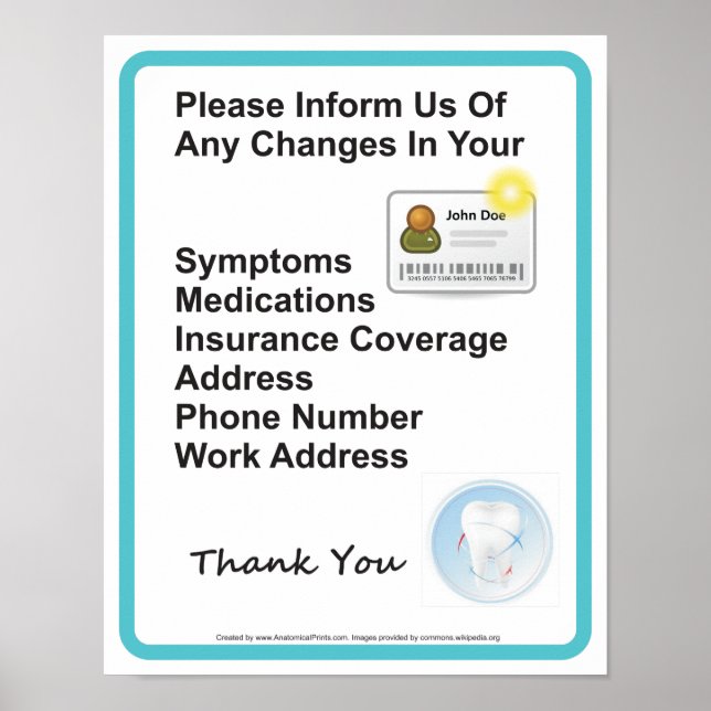 Dentist Office Patient Information Wall Sign (Front)