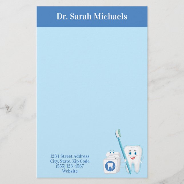 Dentist Office Personalized Notes Stationery (Front)