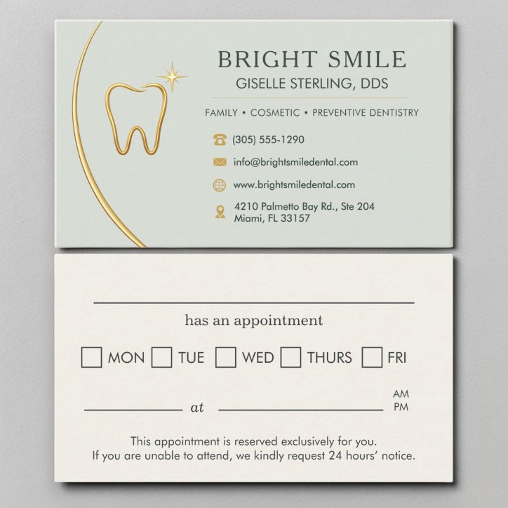 Dentist Office Sage Green Gold Tooth Appointment Business Card