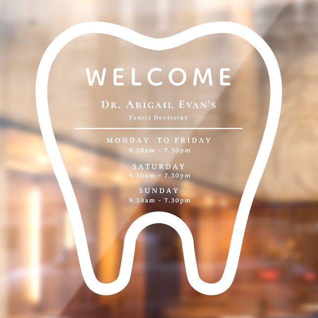 Dentist Office Storefront Open Hours Tooth Logo Window Cling (Sheet 2)
