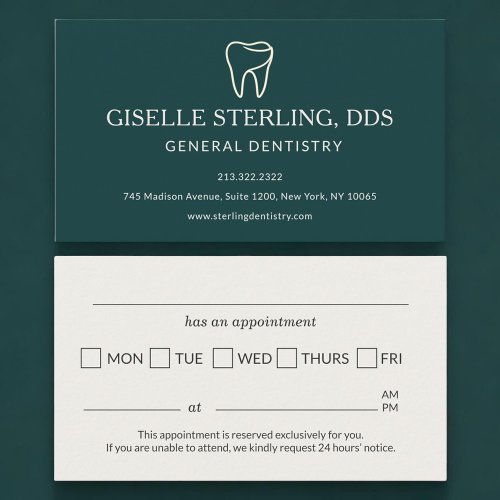 Dentist Office Teal Green Appointment Reminder Card