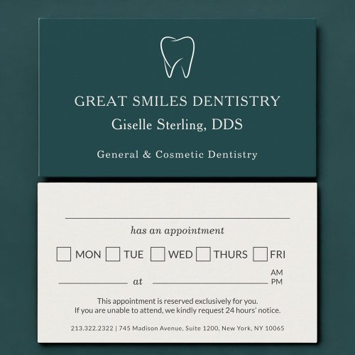 Dentist Office Teal Tooth Dental Appointment Card