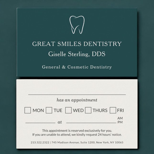 Dentist Office Teal Tooth Dental Appointment Card (Creator Uploaded)