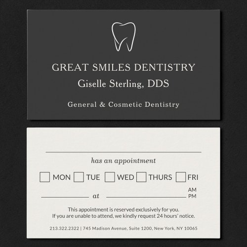 Dentist Office Tooth Dental Appointment Card