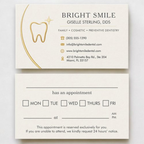 Dentist Office Tooth Gold Elegant Appointment Business Card