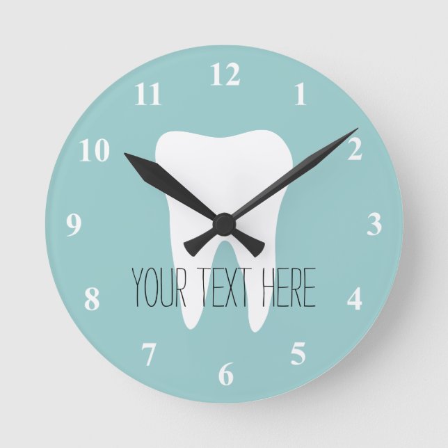 Dentist office wall clock with tooth logo (Front)