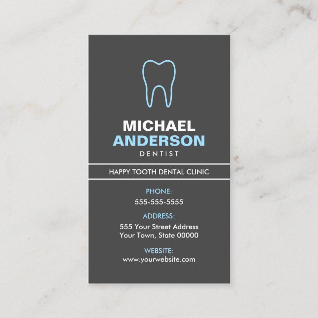 Dentist or dental assistant, modern, blue and gray business card (Front)