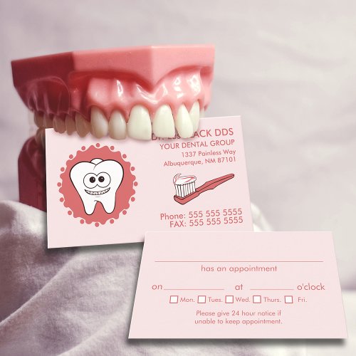 Dentist Pink Appointment Business Cards