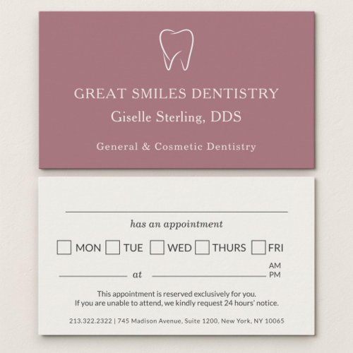 Dentist Pink Tooth Dental Appointment Business Card