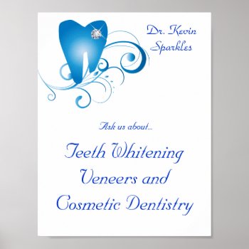 Dentist Poster Tooth Logo Blue Swirls Diamond by DentalBusinessCards at Zazzle