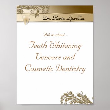 Dentist Poster Tooth Logo Gold Glitter Leaves by DentalBusinessCards at Zazzle