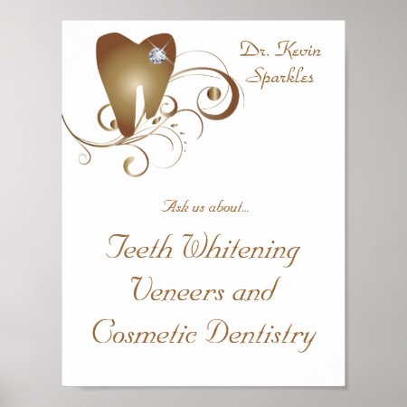 Dentist Poster Tooth Logo Gold Swirls Diamond