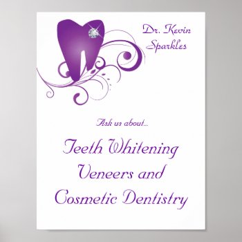 Dentist Poster Tooth Logo Purple Swirls Diamond by DentalBusinessCards at Zazzle