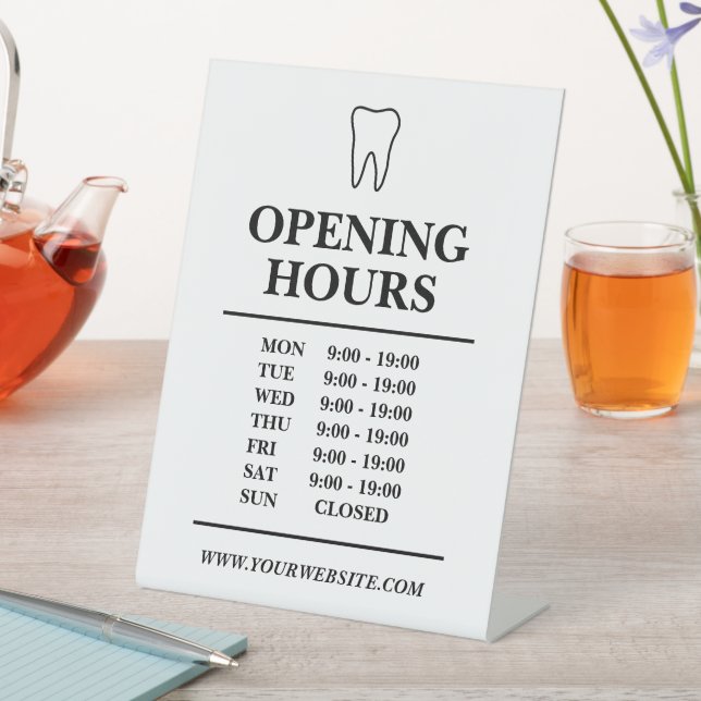 Dentist practice opening hours counter pedestal sign (In SItu)