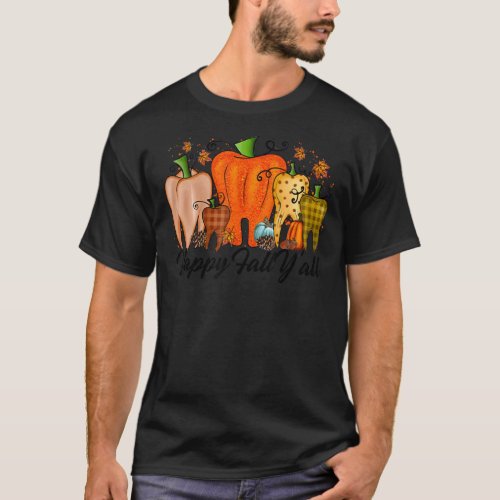 Dentist Pumpkin Teeth Happy Fall Yall Fall Leaves T_Shirt