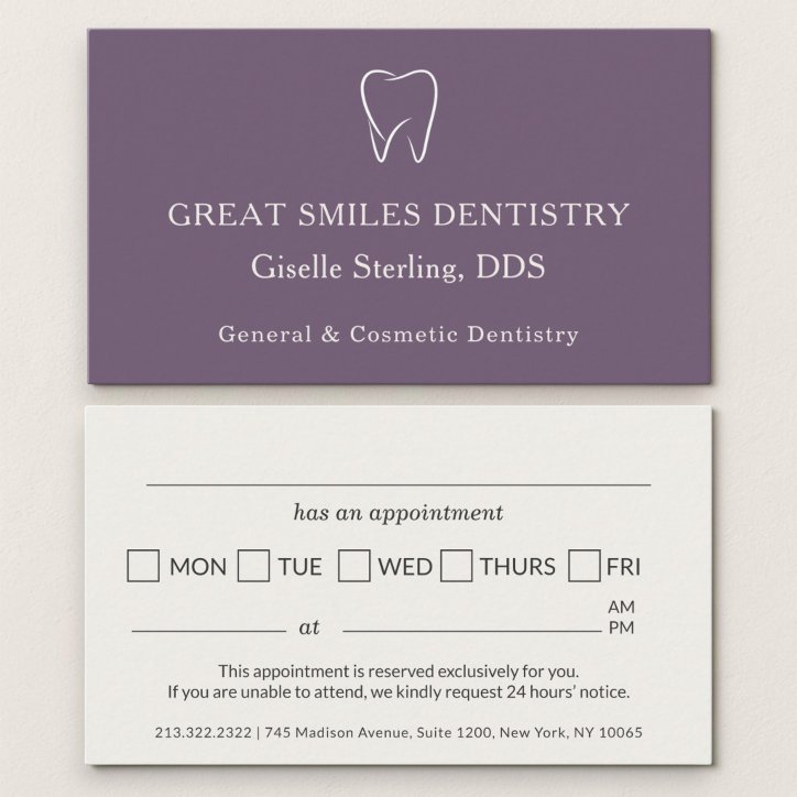 Dentist Purple Tooth Dental Appointment Business Card