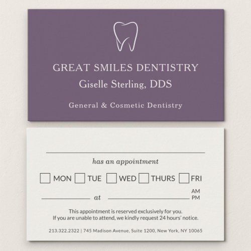 Dentist Purple Tooth Dental Appointment Card