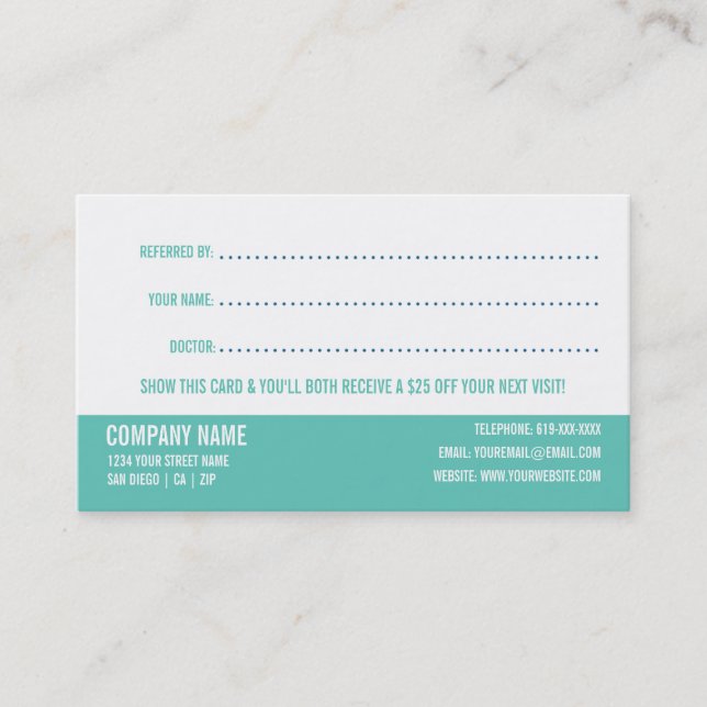 Dentist Referral Business  Referral Business Card. Card (Front)