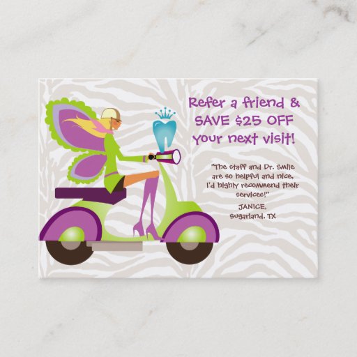 Customizable Dentist Referral Card Scooter Cute Fairy Business Card Template