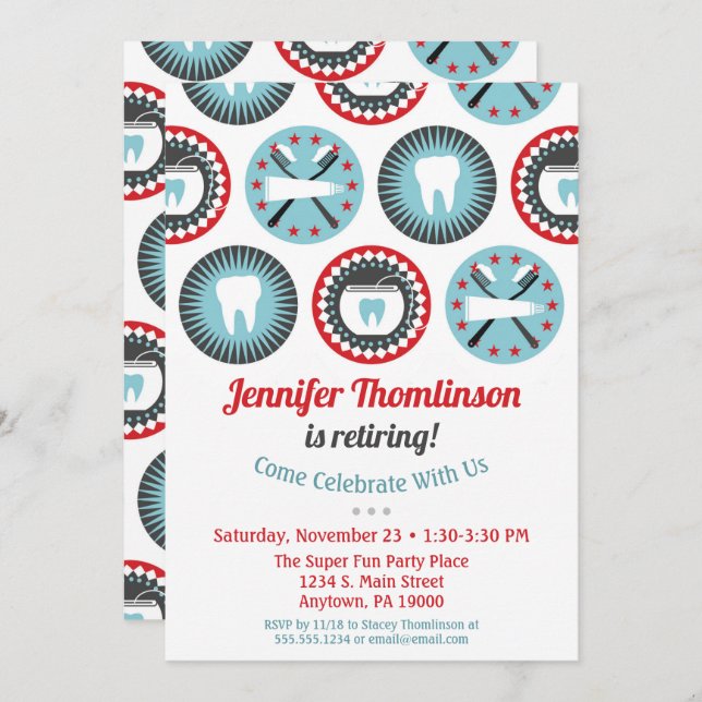 Dentist Retirement Invitation Dental Hygienist (Front/Back)
