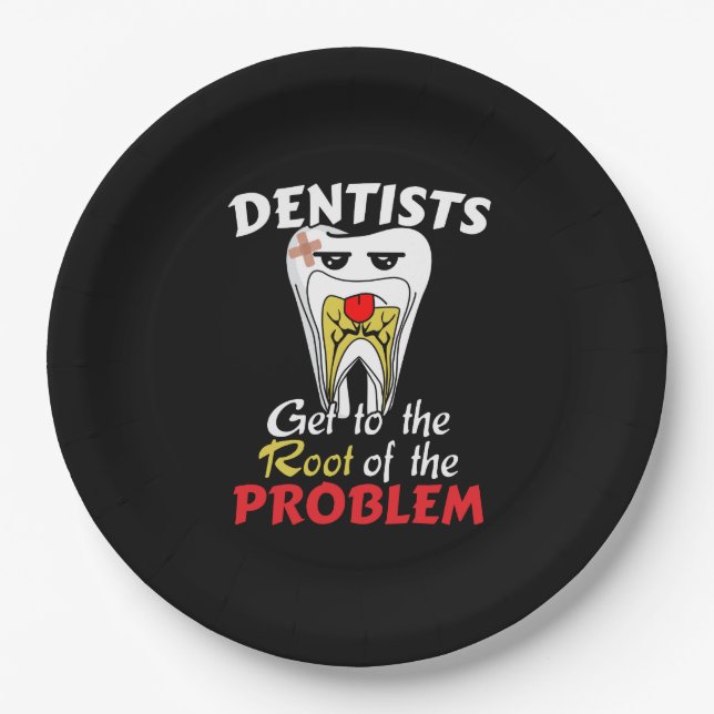 Dentist Root Canal - Funny Tooth Cavity Pun Paper Plates (Front)