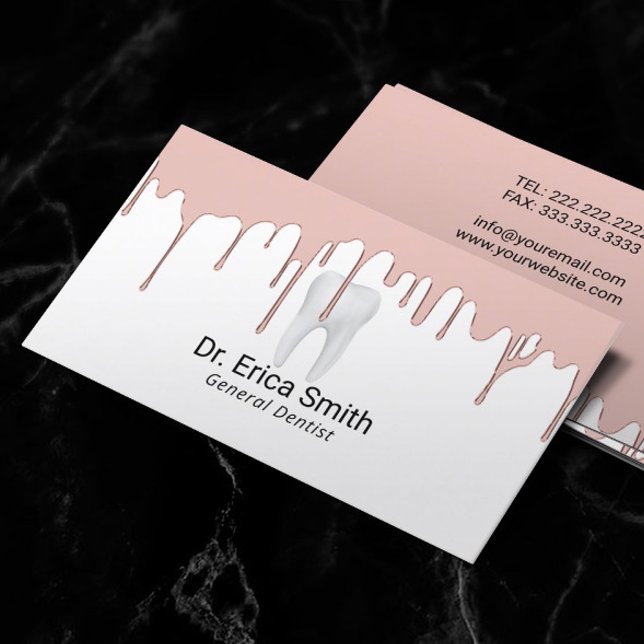 Dentist Rose Gold Dripping Dental Care Business Card (Creator Uploaded)