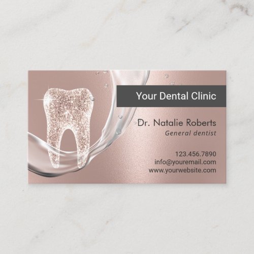 Dentist Rose Gold Glitter Tooth Water Flow Dental Appointment Card