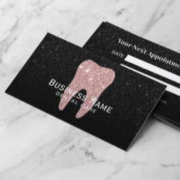 Dentist Rose Gold Tooth Black Glitter Dental Appointment Card