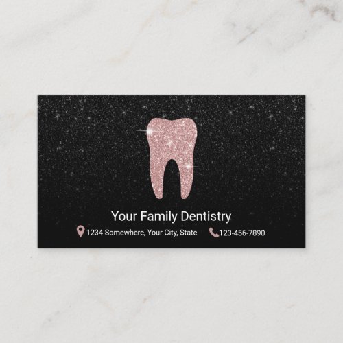 Dentist Rose Gold Tooth Black Glitter Dental Care Appointment Card