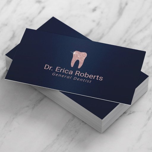 Customizable Dentist Rose Gold Tooth Navy Blue Dental Care Business Card