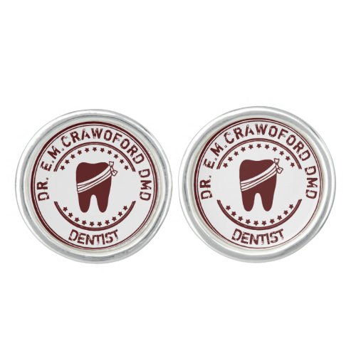 Dentist Rubber Stamp With Tooth And Your Name Cufflinks