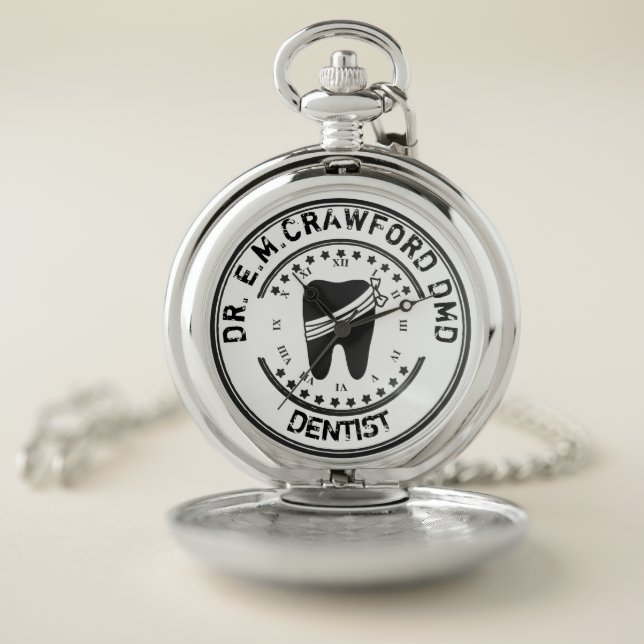 Dentist Rubber Stamp With Your Name And Tooth Pocket Watch (Inside)
