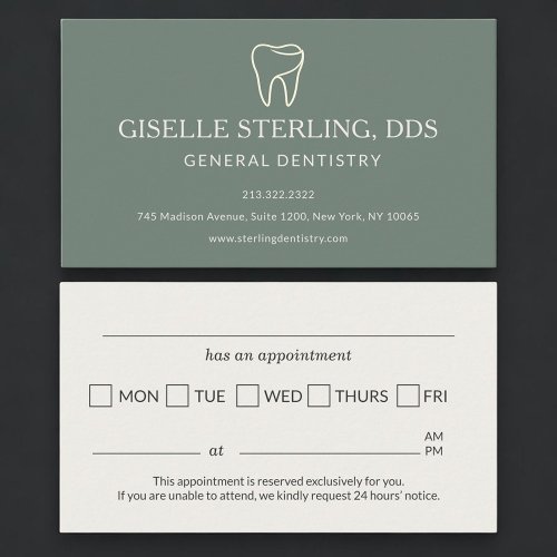 Dentist Sage Green Appointment Reminder Card