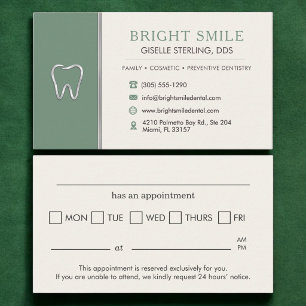 Dentist Sage Green Metallic Tooth Appointment Card
