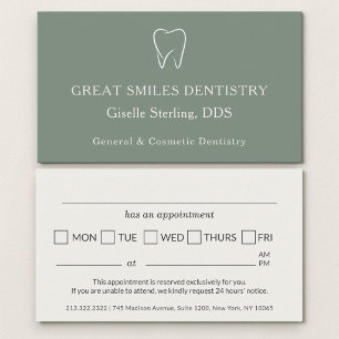 Dentist Sage Green Tooth Dental Appointment Business Card