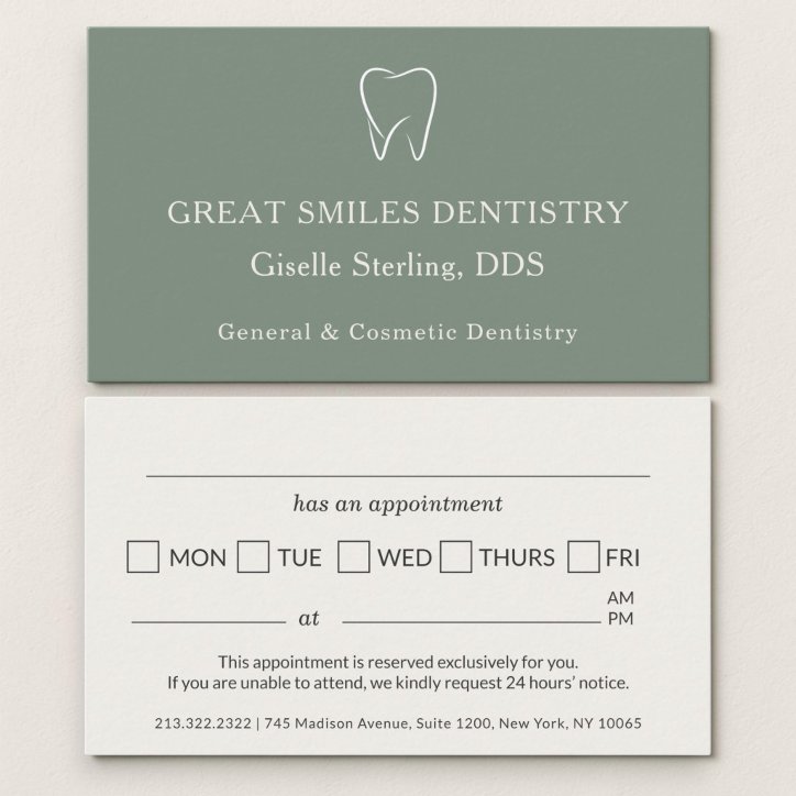 Dentist Sage Green Tooth Dental Appointment Business Card