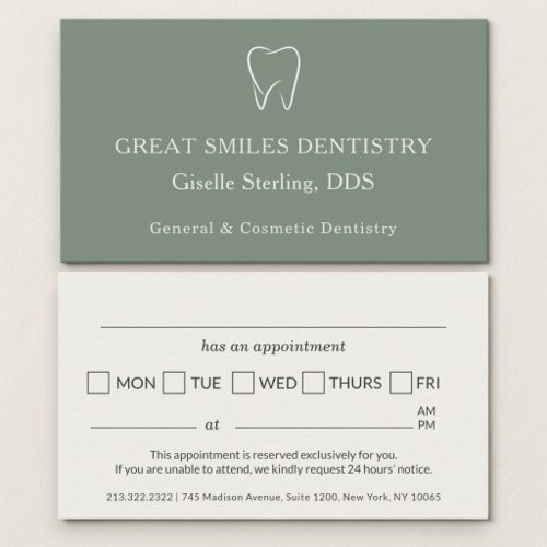 Dentist Sage Green Tooth Dental Appointment Card
