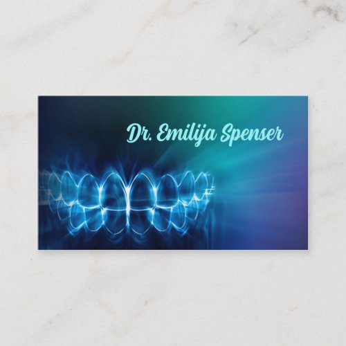 Dentist Shimmering Blue Teeth Smile Business Card
