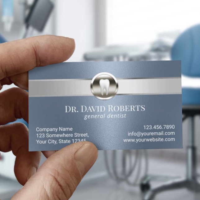 Dentist Silver & Dusty Blue Dental Appointment Card (Creator Uploaded)