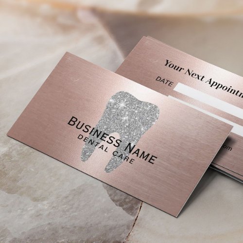 Dentist Silver Glitter Tooth Dental Care Rose Gold Appointment Card