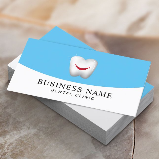 Dentist Smile Tooth Modern Blue Dental Care Business Card (Creator Uploaded)