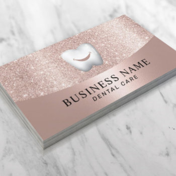 Dentist Smile Tooth Modern Rose Gold Dental Care Business Card by cardfactory at Zazzle