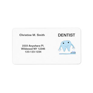 Dentist Smiley Tooth and Toothbrush Label