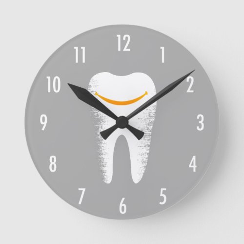 Dentist Smiling Tooth Modern Silver Dental Office Round Clock