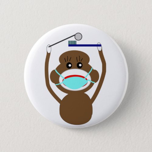 Dentist Sock Monkey Shirts and Gifts__Adorable Button