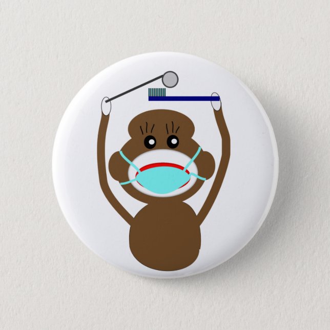 Dentist Sock Monkey Shirts and Gifts--Adorable Button (Front)