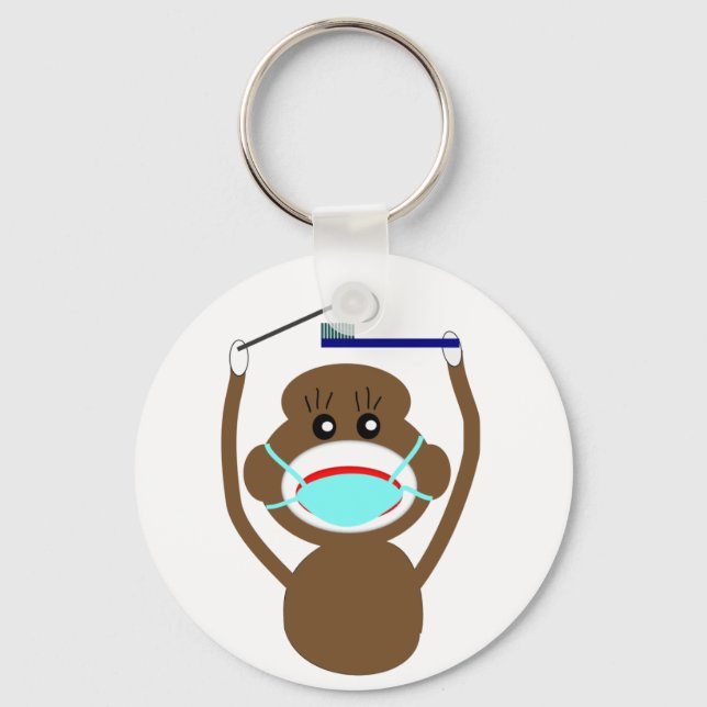 Dentist Sock Monkey Shirts and Gifts--Adorable Keychain (Front)