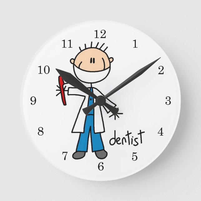Dentist Stick Figure Round Clock (Front)