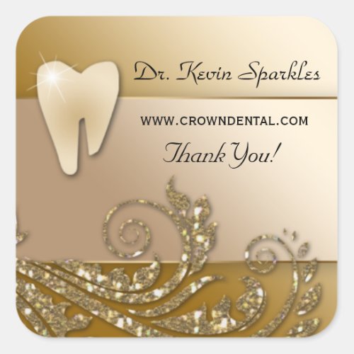 Dentist Sticker Label Tooth Logo Gold Leaves