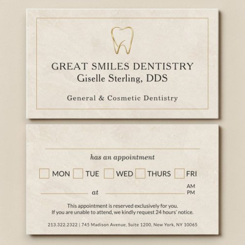 Dentist Stone Gold Tooth Dental Appointment Card